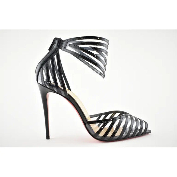 Christian Louboutin Maratena 100 Black PVC Ankle Strap Sandal Heel Pump Shoe 36 - Picture 2 of 11